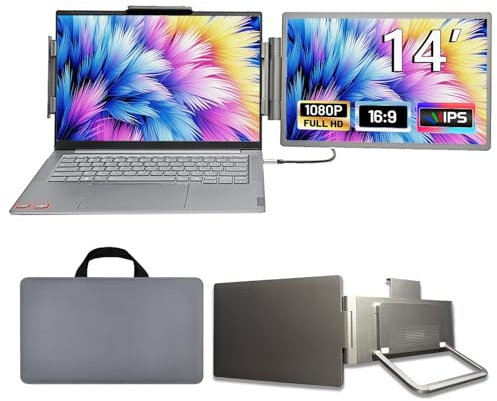 UCMDA Laptop Screen Extender - 14 FHD 1080P IPS Laptop Monitor Extender, Travel Portable Monitor for Laptops 14-17 with USB-C/HDMI Port, Plug n Play for Windows/Mac/Android/Switch/PS5/Dex