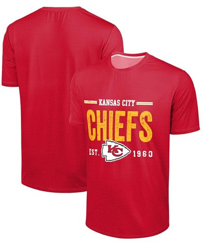 FOCO NFL Herren-T-Shirt, offizielles Lizenzprodukt, Fußball-Team-Logo, Wordmark, Distressed Performance, Team-Farbe, Rundhalsausschnitt, Kansas City Chiefs - Rot, L