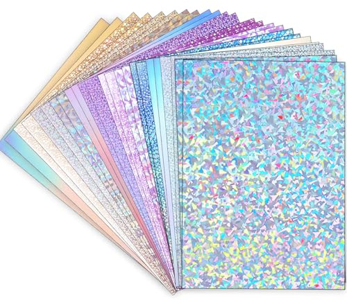 60 ark holografiskt kort A4, 250 gsm/92 lb metalliskt kartong, glitter, glänsande, iriserade spegelpapper, tjockt kartongpapper för hantverk, korttillverkning, festdekoration, scrapbooking-tillbehör