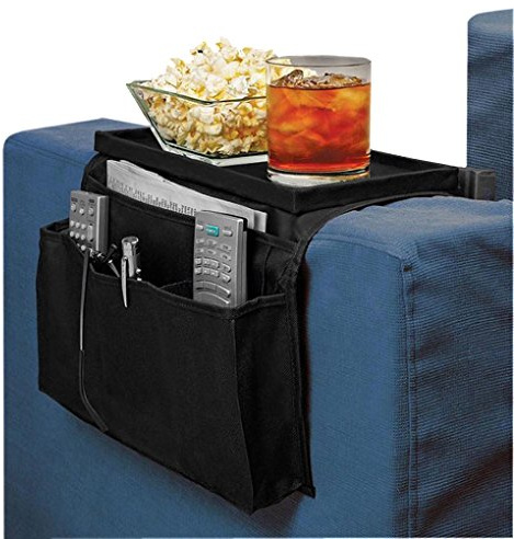 Sofa Armlehne Organizer Sofatablett Couch Ablage Mit Tablett Caddy 5 Taschen Sessel Aufbewahrungstasche Platzsparend Aufbewahrungsbeutel Storage Tasche für Brille Snacks Zeitschrift Fernbedienung