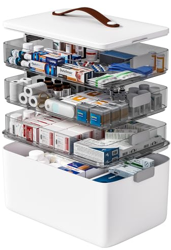 funest 4- Tier Medicine Storage Box Organizer Portable First Aid kit Box Sewing, Art, Craft with Handle, Multipurpose Medical Supply Organizer with Removable Tray