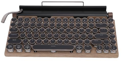 CCYLEZ Retro Schreibmaschinen Tastatur, Vintage Mechanical Gaming Tastatur, BT Wireless mit 83 Tasten, Blauen Schaltern und 14 Hintergrundbeleuchtungsmodi, Holzfarbe