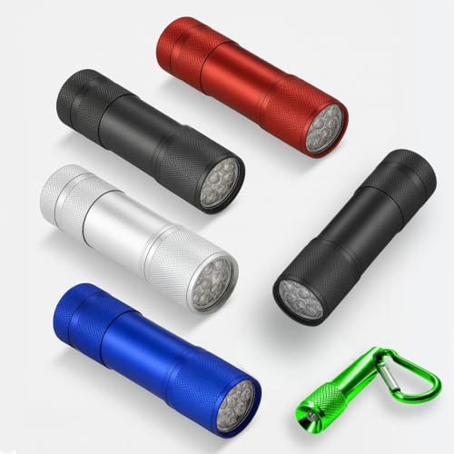 5 Pack Mini LED Torches with Keychain Light, Super Bright Aluminium Pocket Flashlights with 9 LEDs & Lanyard, Small Torch Set for Kids & Adults, Camping, Emergency & Outdoor Use