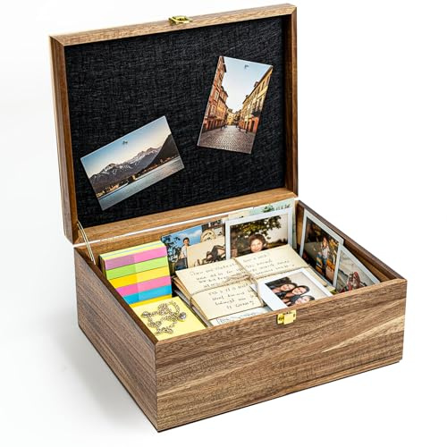 Keepsake Box – Wooden Keepsake Memory Box with Hinged Lid, Tree of Life Engraving, Large Acacia Wood Box 11x8.6x5, Felt Photo Board, Secure Latch – Storage for Photos, Letters, Jewelry, Crafts