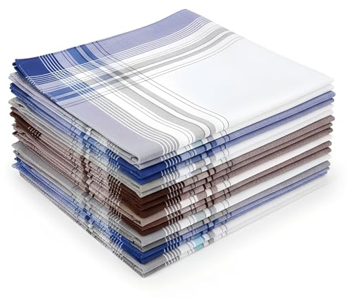 12 Stück Baumwoll Stofftaschentücher 40x40 cm - Wiederverwendbare, Saugstarke Handtücher für Hände & Gesicht - 3 Designmuster, Alltags- & Reisetücher für Damen & Herren