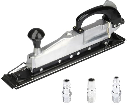 Hoteche 1/4 Air Sander, 2500RPM Pneumatic Sander with 64x407mm Sanding Pad, Polished Aluminum Body, Black, Color Box Packaging