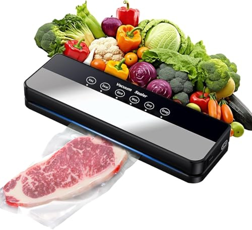 Machine Sous Vide Alimentaire 5 en 1, Appareil Sous Vide Alimentaire avec Mode Sec et Humide, Sacs Vide Inclus, Emballeur Sous Vide la Cuisine et la Conservation. (Black, 10 vacuum bags)