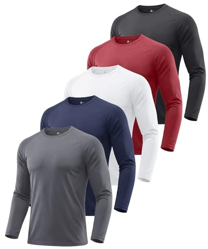 ZITY Long Sleeve T Shirts for Men UPF 50+ Tee Shirt 5 Pack Sports Gym Top