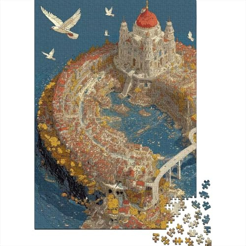Märchendorf Premium Karton 1000 Stück Fantasie-Ringstadt Puzzle, Bildungsspiel Erwachsene, Stresslinderung & Dekompression, Geschenk & Wanddekoration 70x50cm/1000pcs