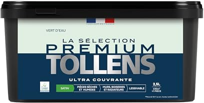 Tollens - Peinture Couleur - Murs, Boiseries & Radiateurs - La Sélection Premium - Pièces sèches et humides - Ultra couvrante & résistante - Ultra rapide - Ecolabel - Satin - VERT D'EAU - 2L5 = 30m²