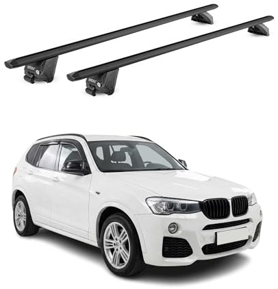 OMAC Dachträger Aluminium TÜV geprüft für BMW X3 F25 2010-2017 – Für integrierte Dachreling – T Nut – Max 100 kg – 2 Schlösser Schwarz