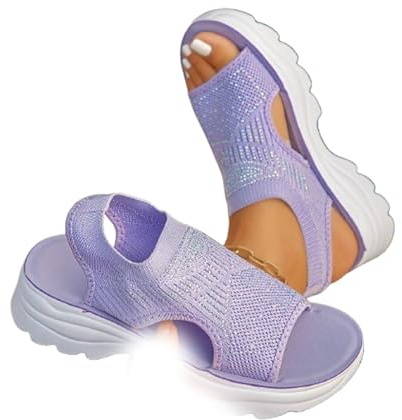 GAGFDA Sandali ortopedici da donna, comodi e leggeri, con plateau in rete, casual, con fondo spesso, sandali da passeggio, punta aperta, zeppa antiscivolo e supporto per l'arco plantare, Viola, 0 UK