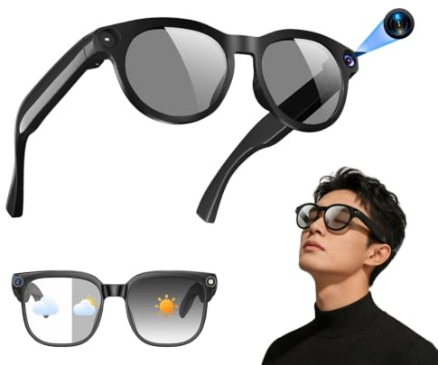 Smart AI Glasses with Bluetooth, Photochromic UV Light Blocking Lenses, Built-in Camera for Video & Photo, Real-Time Translation, Hands-Free Calls & Music for Daily Recording, Travel, Vlog, Meetings