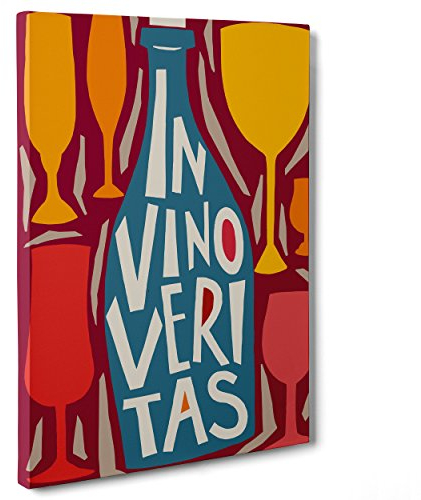 QUADRO SU TELA CANVAS - INTELAIATO - PRONTO DA APPENDERE - In Vino Veritas - Enoteca Vino - Illustrazione Cubista - 50x70cm - Senza Cornice - (cod.3037)