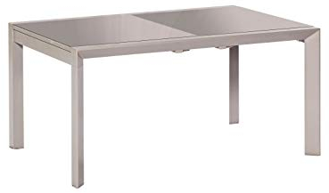 MERXX Design Ausziehtisch, 160 (220) x 104 cm, graphitfarbenes Gestell, Graue Glasplatte