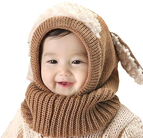 Scarf Woolen Earflap Hood Warm Skull Knit Caps,Crochet Earflap Pilot Hats Beanie Cap for Toddlers Baby Girls and Boys(Coffee)