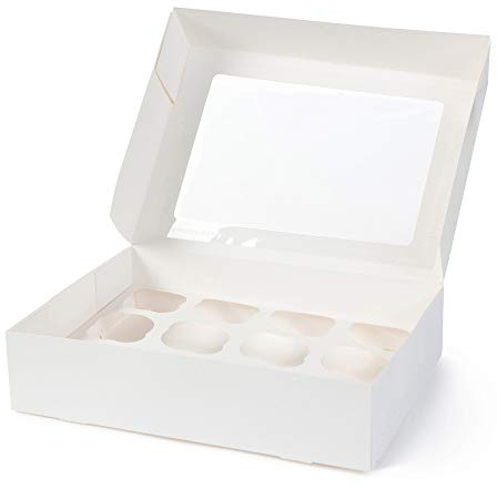 BIOZOYG 12er Cupcake Muffin Box Karton mit großem Sichtfenster inkl. Einlage I 100 Stück Patisserieschachteln Geschenkboxen weiß I Bio Box Take Away Kartonschachtel biologisch abbaubar