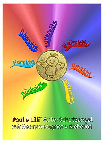 Paul & Lilli Auto Glücksbringer Schutzengel Magnet Smiling Paul - Rainbow, Farbe Gold - 2,3cm, 1 Stück Engel Plakette Zettelhalter
