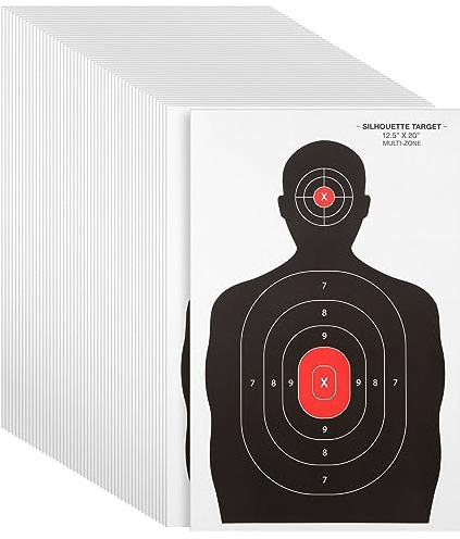 Paper Targets, 50-Pack of Person Silhouette with Red Centre Targets for Shooting Range, Practice, Firearms, Handguns, Airsoft, Throwing Knives, 35 x 56 cm Each