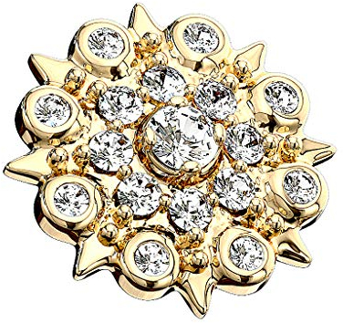 Piercingfaktor Dermal Anchor Piercing Skin Diver Anker Aufsatz Kugel Aufsatzkugel Ball Flach Stecker mit Strass Stein Kristall Blume Gold