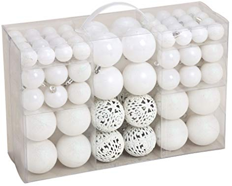 Spetebo - Palline per albero di Natale, set da 100, 3 colori a scelta, materiale: plastica (bianco)