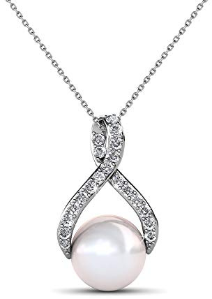 Anhänger und Ohrstecker Infinit Pearl | 925 Sterling Silber | Vergoldet mit 18K Weißgold | Mit Perle und funkelnden Swarovski Steinen | Kette 40 + 5 cm