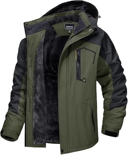 MAGCOMSEN Winterjacke Herren Wasserdicht Skijacke Winddicht Jacke Parka Übergangsjacke Fleecefutter Softshelljacke Winter Snowboardjacke Outdoor Wanderjacke Casual Jacke Armeegrün 3XL
