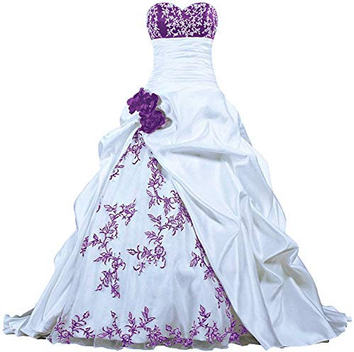 Zorayi Élégant Bustier Broderie Robes de mariée Taffetas Robes de Mariage Longue Robes de Nuptiale Organza Femmes A-Ligne Blanc & Violet Taille 40