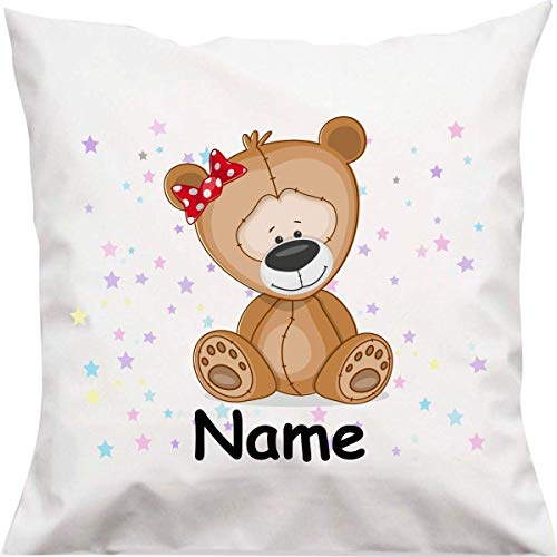 Shirtinstyle Kopfkissen, Teddy Bär mit Wunschname, Text, Wunschtext, Kinder Kinderzimmer Deko, Dekokissen mit Füllung, Motiv, Logo, Name, Größe 40x40cm