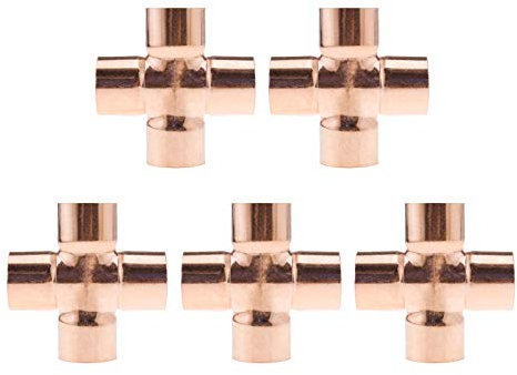 Be In Your Mind 5 piezas de 22 mm 4 vías de unión cruzada para fontanería, aire acondicionado, refrigeración, calefacción central, tuberías de gas