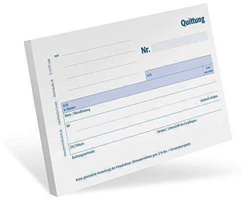 Quittungsblöcke (3 Stück) für Kleinunternehmer mit Durchschlag, A6 quer, je Block 2 x 50 Blatt, keine MwSt. ausgewiesen, selbstdurchschreibend