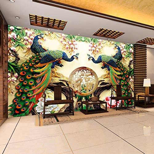 Msrahves Vlies Wand Tapete Chinesischer Stil Blumen und Vögel Pfauen Malerei Wohnzimmer Schlafzimmer Büro Flur Dekoration Wandbilder XXL Moderne WanddekoTapete Vliestapete Betontapete Modern Tapezier