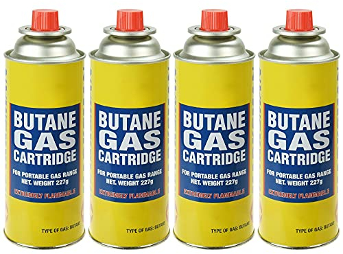 Albert Austin Butane Gas Canisters for Camping Stove Cooking Adjustable Flame Camping Gas Canisters for Weed Burners BBQ Grill Heaters Garden Outdoor Portable Lightweight Canisters (4 Gas Cans)