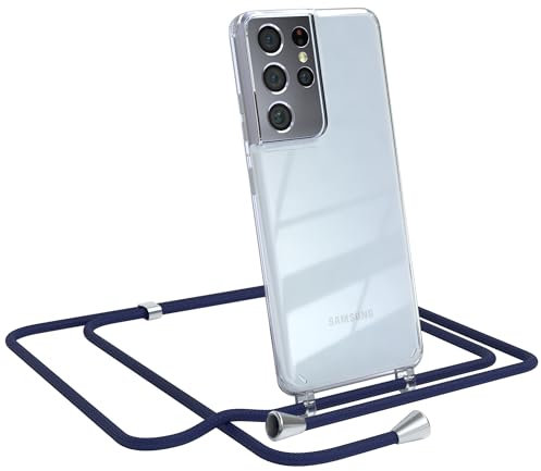 EAZY CASE Handykette kompatibel mit Samsung Galaxy S21 Ultra 5G Handyhülle mit Umhängeband, Handykordel mit Schutzhülle, Silikonhülle, Hülle, Stylische Kette mit Hülle für Smartphone, Navy Blau