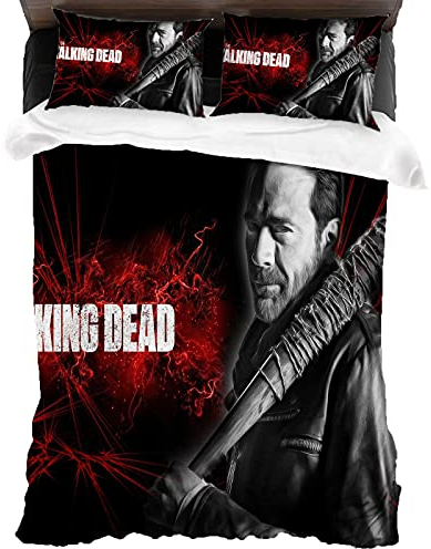 ANSSON Negan Muster Bettwäsche-Sets,TWD Bettbezug für Erwachsene,Weiche Flauschige Kinder Mikrofaser Bettwäsche mit 2 Kissenbezug (135x200cm+80x80cmx2, TWD6)