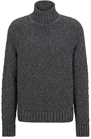 HUGO Herren Steed Rollkragenpullover aus Woll-Mix mit Logo-Aufnäher Grau XL