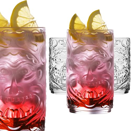 PLATINUX Tiki Gläser Set 4-Teilig aus Glas 350ml (max. 450ml) Cocktailgläser Longdrinkgläser Hawaiianisch Gerade