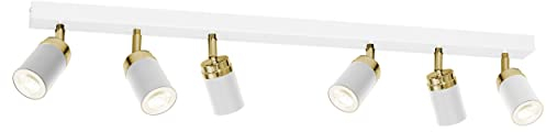 Licht-Erlebnisse Deckenleuchte Strahler aus Metall in weiß gold 6-flammig beweglich GU10 B:90cm schwenkbar Flur Küche Wohnzimmer skandinavisch Deckenlampe Spot