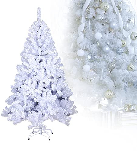 Ikodm Albero di Natale Artificiale in PVC, 180cm Abete Artificiale con 650 rametti, Ignifugo, supporto pieghevole in metallo, Facile Montaggio, colore: Bianco