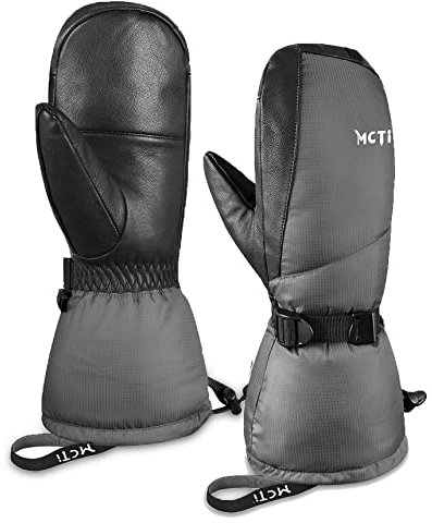 Kineed Ski Fäustlinge Winter Daunenhandschuhe Fausthandschuhe Skihandschuhe Schnee Wasserdicht Touchscreen für Herren Männer Grau