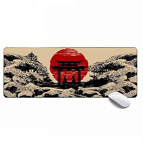 MSHAJ Japanese Waves Gaming Mouse Pad XL, Extended Large Mouse Mat Desk Pad 31.5x11.8in, Stitched Edges Non Slip Mousepad for Computer, Office, Keyboard and Laptop