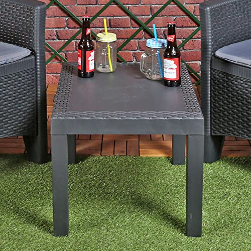 Rattan Look Plastic Garden Coffee Side Snack Table Outdoor Patio Deck Furniture (Anthracite)