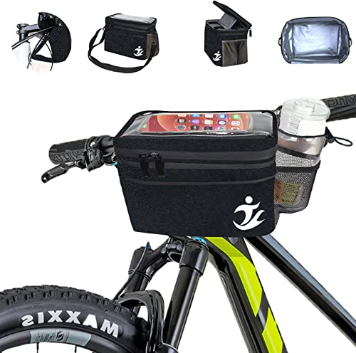 Lenkertasche Fahrrad, 5L Isoliertasche, lunchtasche , Kühltasche,Fahrradtasche Vorne, Fahrradkorb, Wasserdicht Handyhalterung Fahrrad, Fahrrad Lenkradtasche mit Touchscreen und abnehmbar Schultergurt