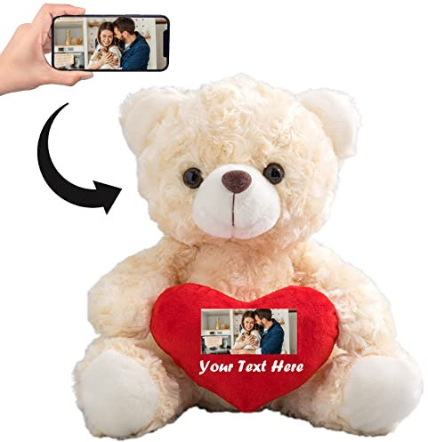 ADORSUN Personalisierter Teddybär mit Herz, Teddybär mit Benutzerdefinierter Text+ Foto Auf Herz, Geburtstagsgeschenk für Frauen/Es TUT Mir Leid Geschenke für sie (20 cm)