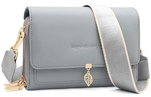 Handytasche Zum Umhängen Leder Damen Kleine Umhängetasche RFID Schutz Geldbörse Damen,Crossbody Schultertasche Breiter Gurt Handy Umhängetasche mit Verstellbar Abnehmbar Schultergurt (Grau)