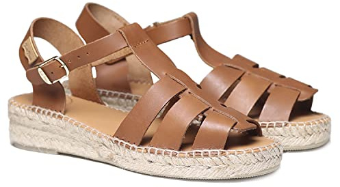 Toni Pons Damen Espadrille aus Leder - Emma - Nougat, 42 EU