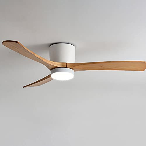 Low Profile White Ceiling Fans with 28W LED Lights Modern Smart White Ceiling Fan with Remote for Bedroom Dining Room - Wood 36in Ceiling Fan with Light for Indoor, 3 Blade Fan Reversible Timer Quiet