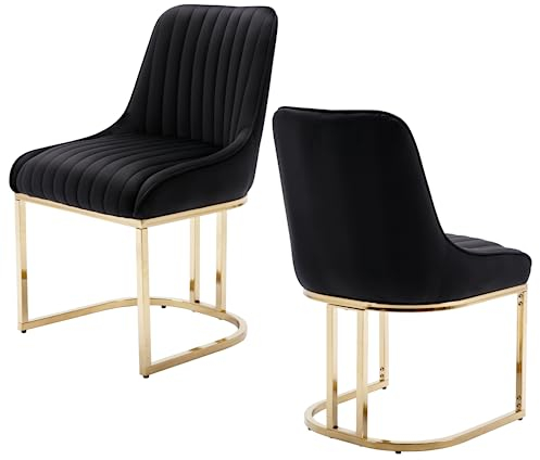 chairus Esszimmerstühle 2er Set Samt Polsterstuhl Esszimmer Küchenstühle mit Gold Metallbeinen Gepolsterte Essstühle für Küche (Schwarz-2)
