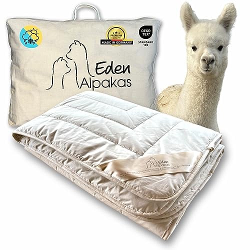 Eden Alpakas | Alpaka Bettdecke | Ganzjahresdecke | Alpaka Decke mit Füllung aus 100% Alpakahaar (Premium Qualität) | Bezugsstoff: naturbelassene Baumwolle (135x200cm)