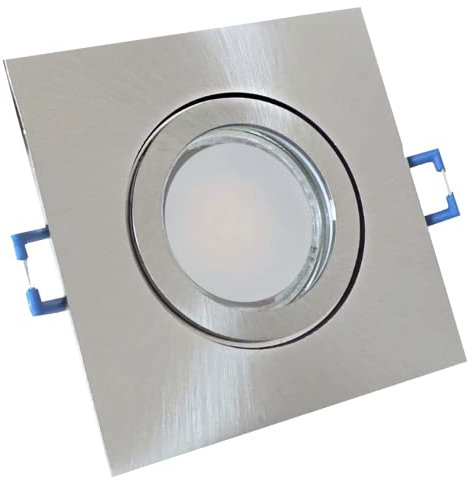 Rolux Flacher LED Bad Einbaustrahler IP44 Enya 230V SMD 7W Step Dimmbar mit Milchglas Edelstahl geb. 10 Stück Deckenleuchten 4000K Neutralweiß, Feuchtraum Dusche
